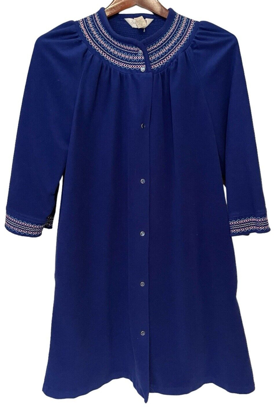 Sabrina for Mervyn’s Women’s Long Sleeve Robe Blue Full Snap Closure Size 1X