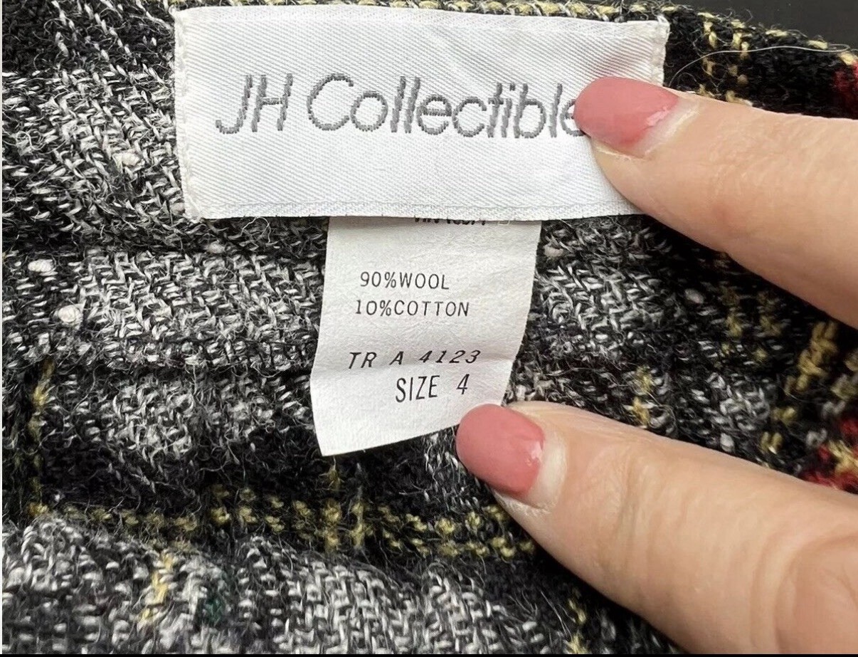 NEW Vintage JH Collectibles Wool Check Pleated Tweed Holiday Maxi Skirt SZ 4