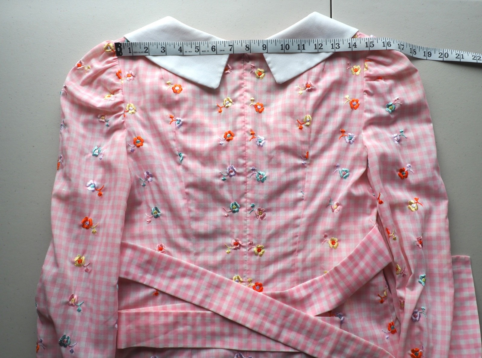 Vintage 70s Gingham Maxi Dress Empire Waist Gown Peter Pan Collar Pastel Kawaii