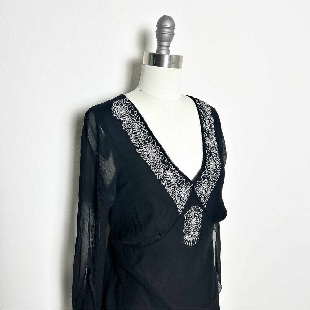 Vintage NYC Design Co. 100% Silk Black Embroidered Blouse Size S