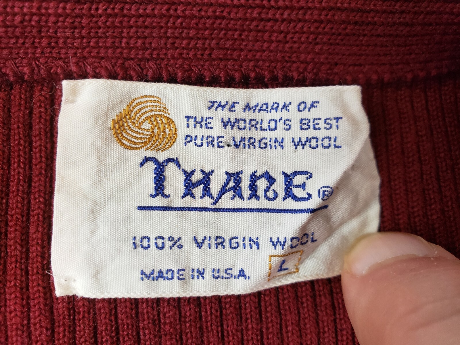 Thane Women’s L Maroon VTG Pure Virgin Wool Sweater Vest Buttoned Made in USA