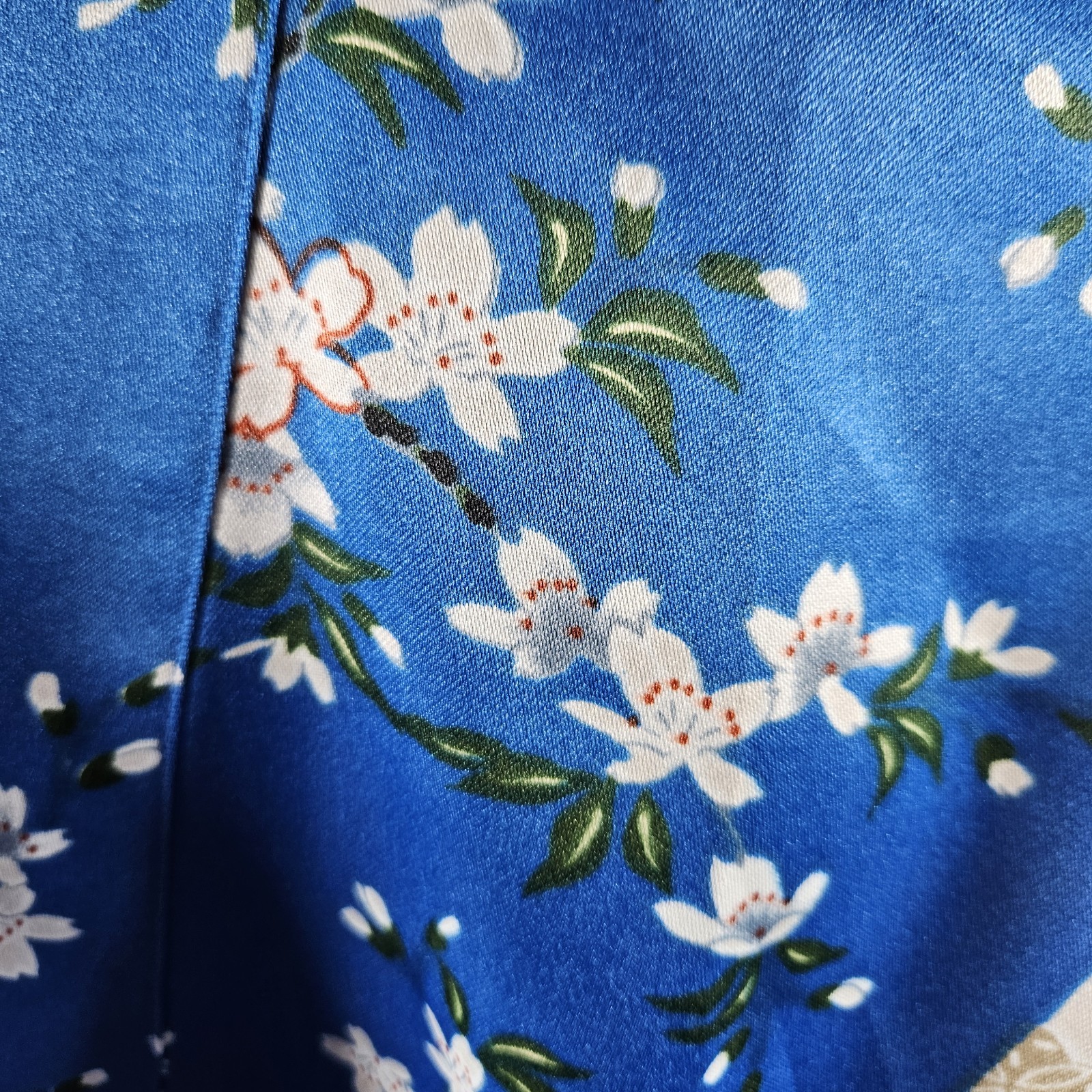 Vintage Kimono Robe Womens M Satin Royal Blue Japanese Style Geisha Artsy