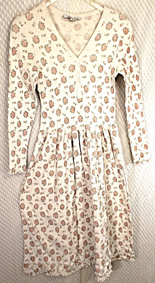 Vintage Carole Hockman Prairie Gown Dress Sleepwear 90sLounge Gown Rib Cotton S
