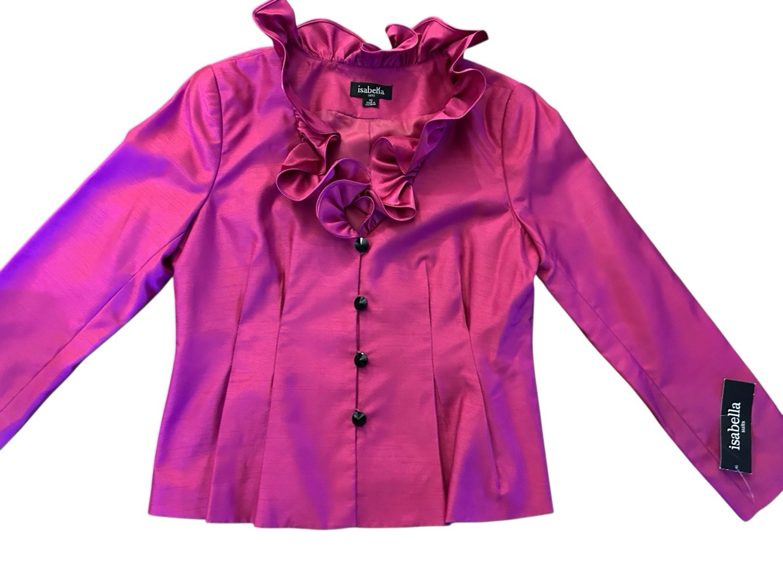 Vintage Pink Ruffled Jacket NWT 1990’s Glam Evening Blouse Jet Black Buttons