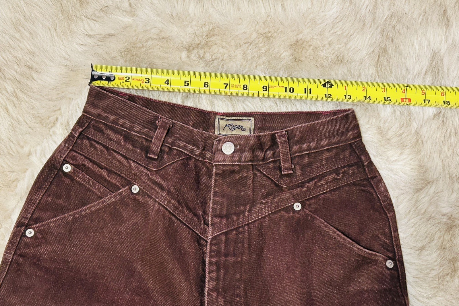 VTG 80s Roper Multi Yoke Pocketless Maroon Western Jeans Sz 11 W26 USA Tag