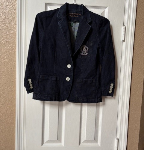 Vintage Ralph Lauren Jean Co Two Button Crest Blazer Women’s Small Dark Denim