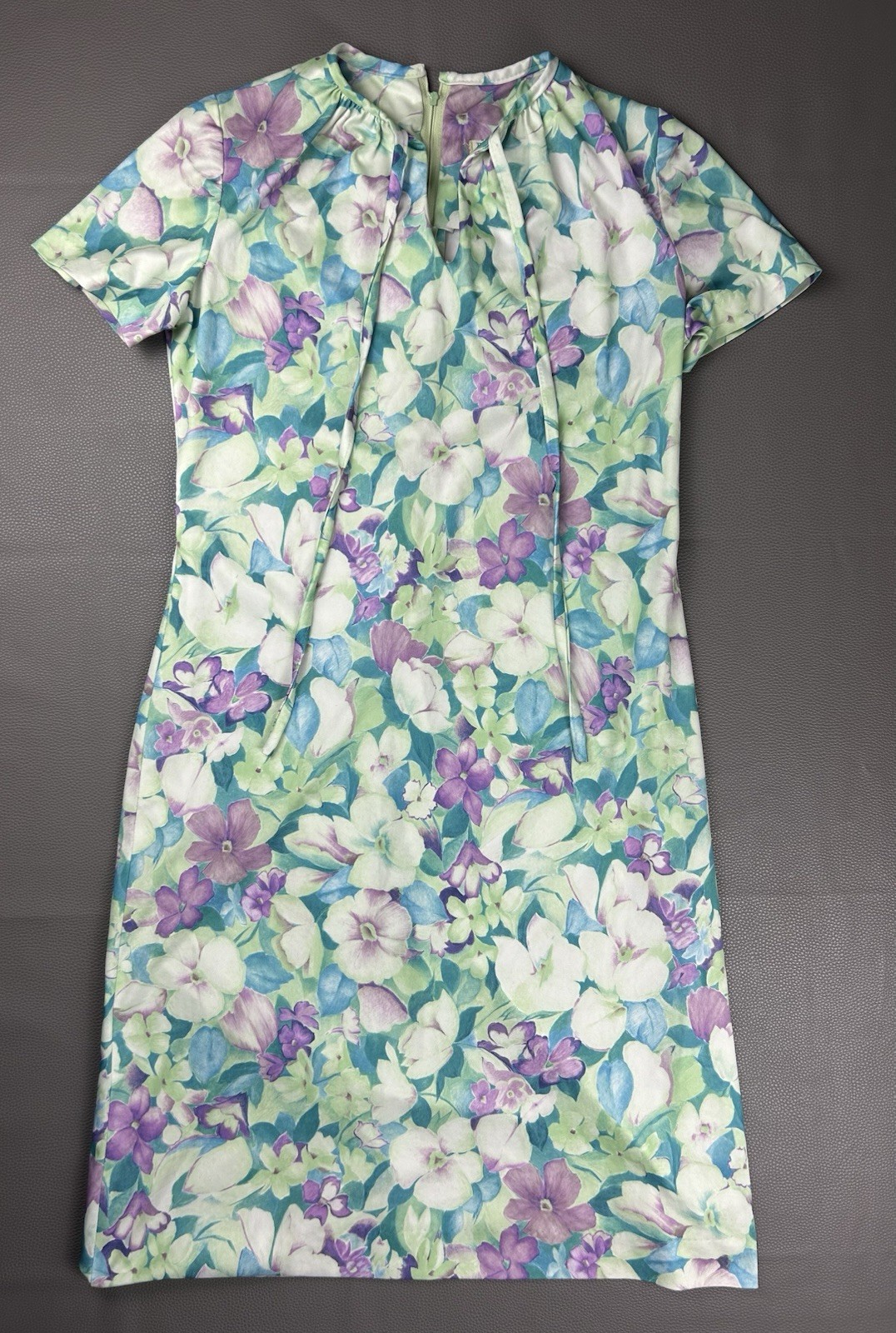 VTG Three R’s Floral Midi Dress Womens Size 12 Pastel Cottagecore 70s Tie Neck
