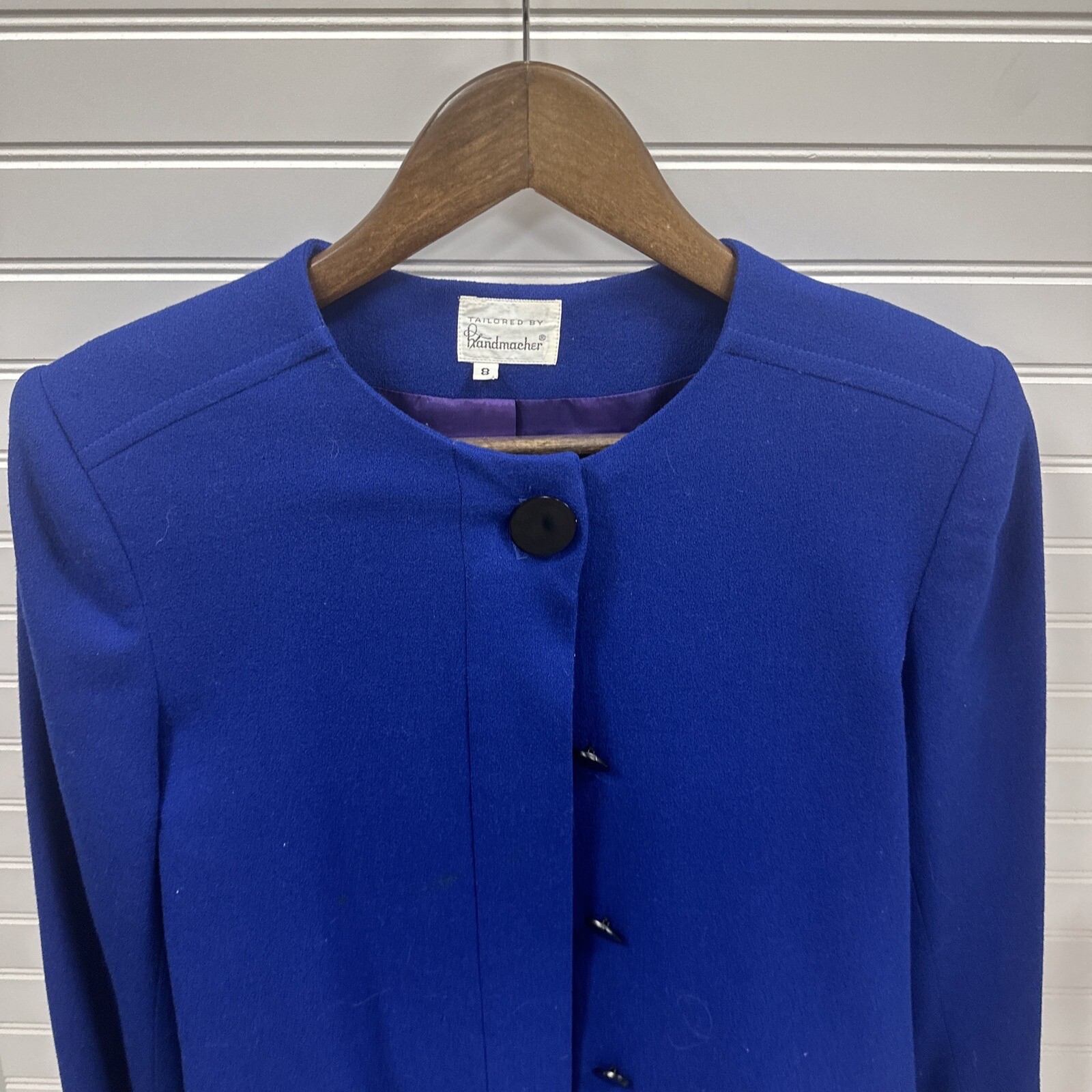 Vintage Fitted Wool Jacket Tailored by Handmacher Womens Blue Suit Blazer Coat 8
