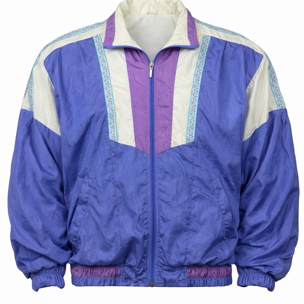 Vintage Bold Spirit Windbreaker Jacket Sz S Purple Blue Floral Colorblock 90s