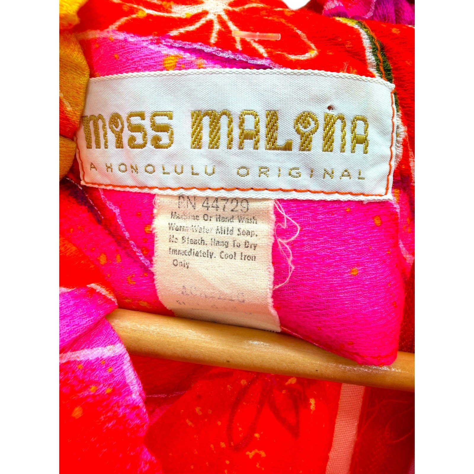 Miss Malina Honolulu Vintage Pink Red Floral Ruffle Maxi Dress Womens 10 12 70s
