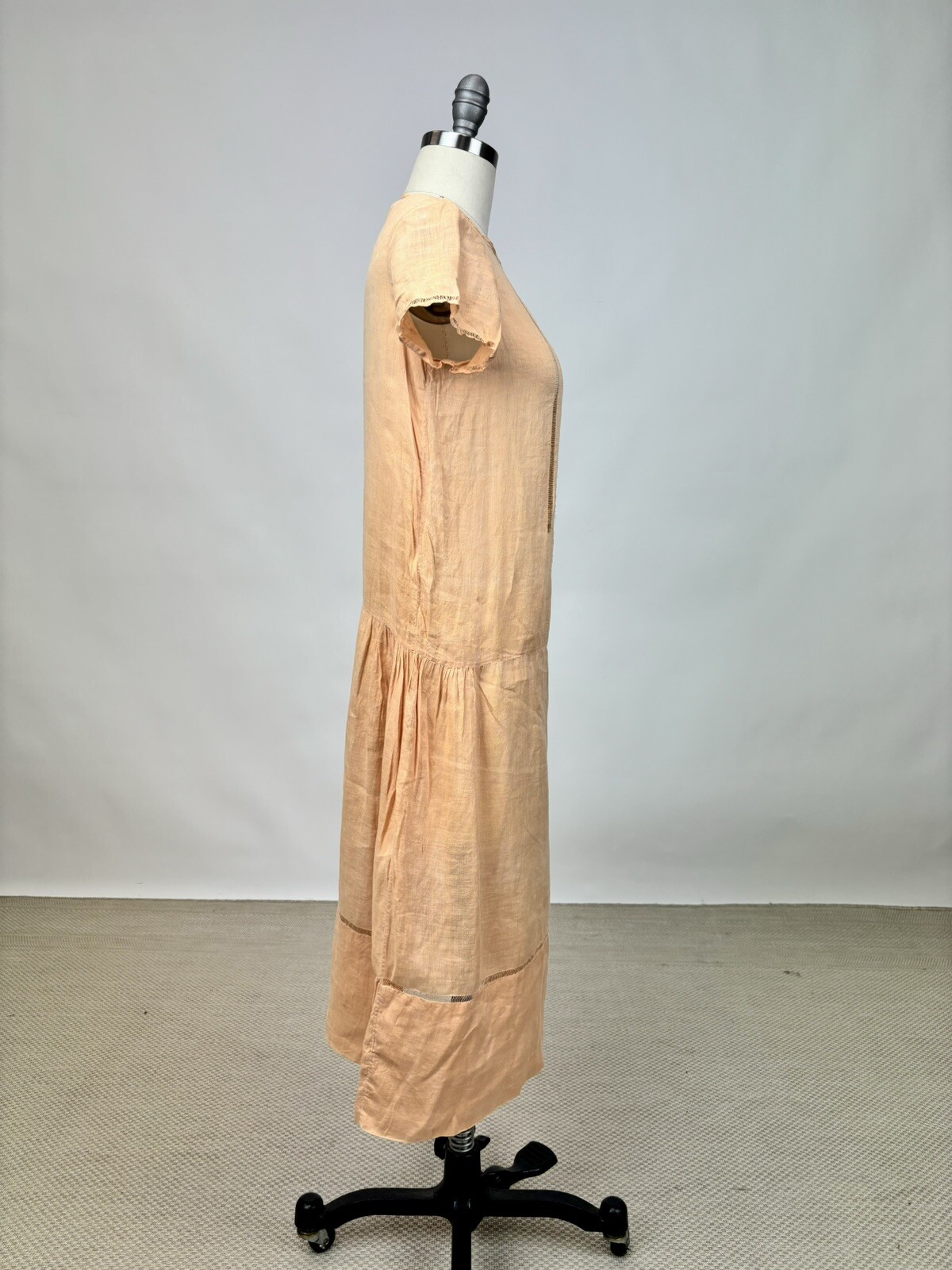 Antique 1910s 1920s Light Pink Cotton Drop Waist Shift Dress Short Sleeve AS IS