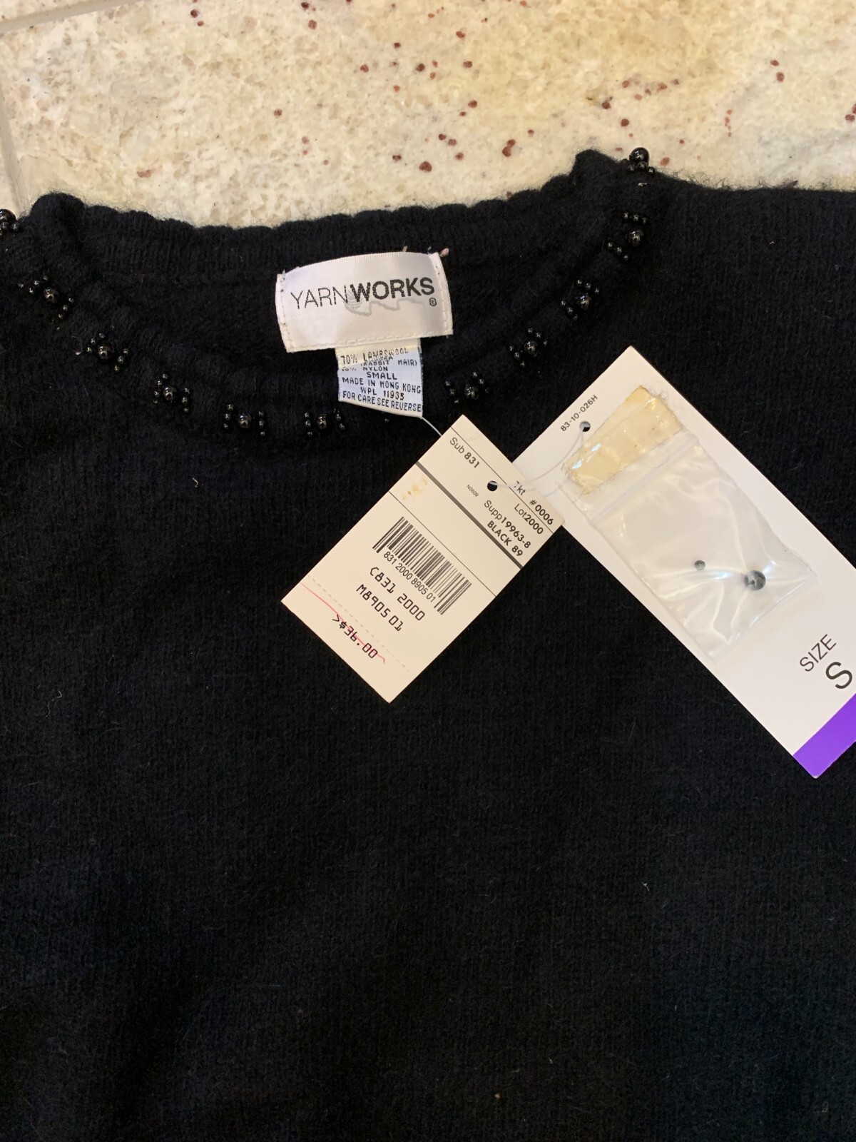 NWT NEW VTG Dressy Small Black Sweater Beading Shoulder Pads Angora Lambswool