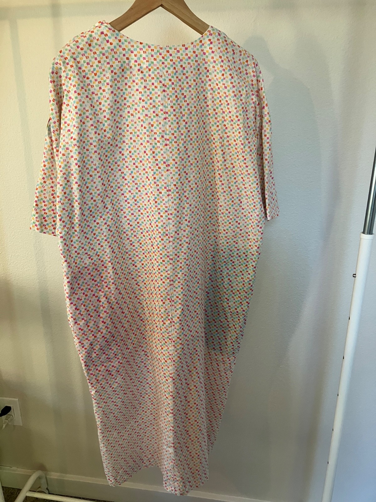 Marimekko 1980s Caftan Dress Button Shoulder Pastel Cotton Dress