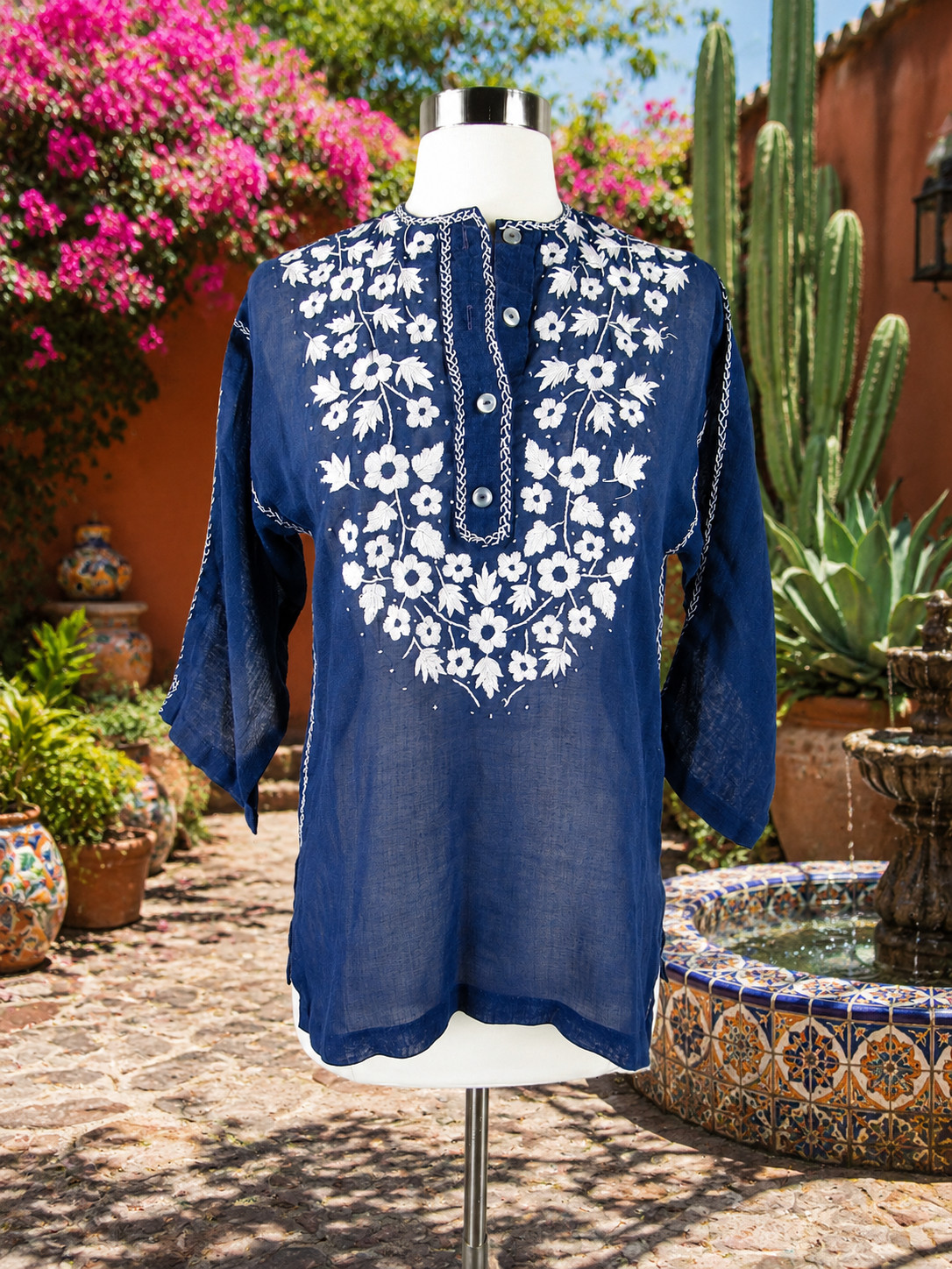 Vintage Yolanda Originales Mexican Mexico Sheer Cotton Gauze Embroidered Tunic S