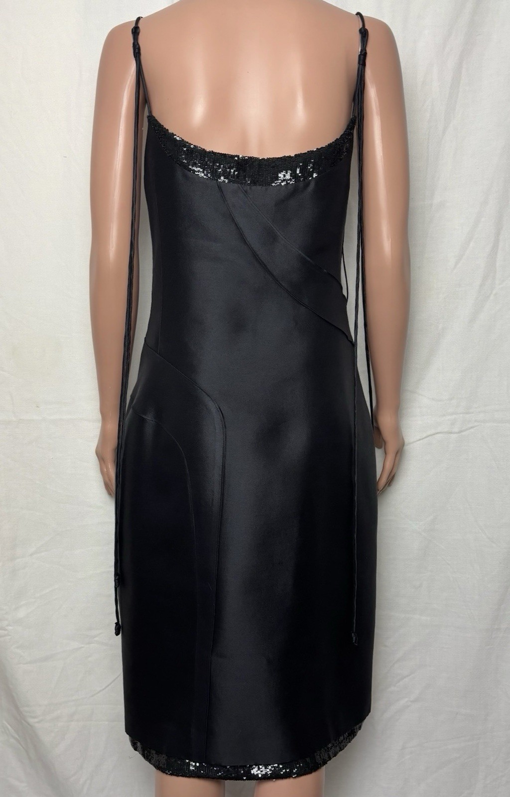 Chado Ralph Rucci Black Silk Wool Bead Cocktail Dress Size 12 NWT Neiman Marcus