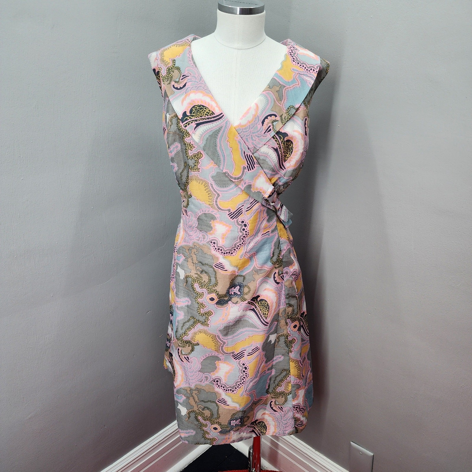 60s Vintage Racell of Denmark Faux Wrap Dress, Abstract Fit & Flare Dress – XXL