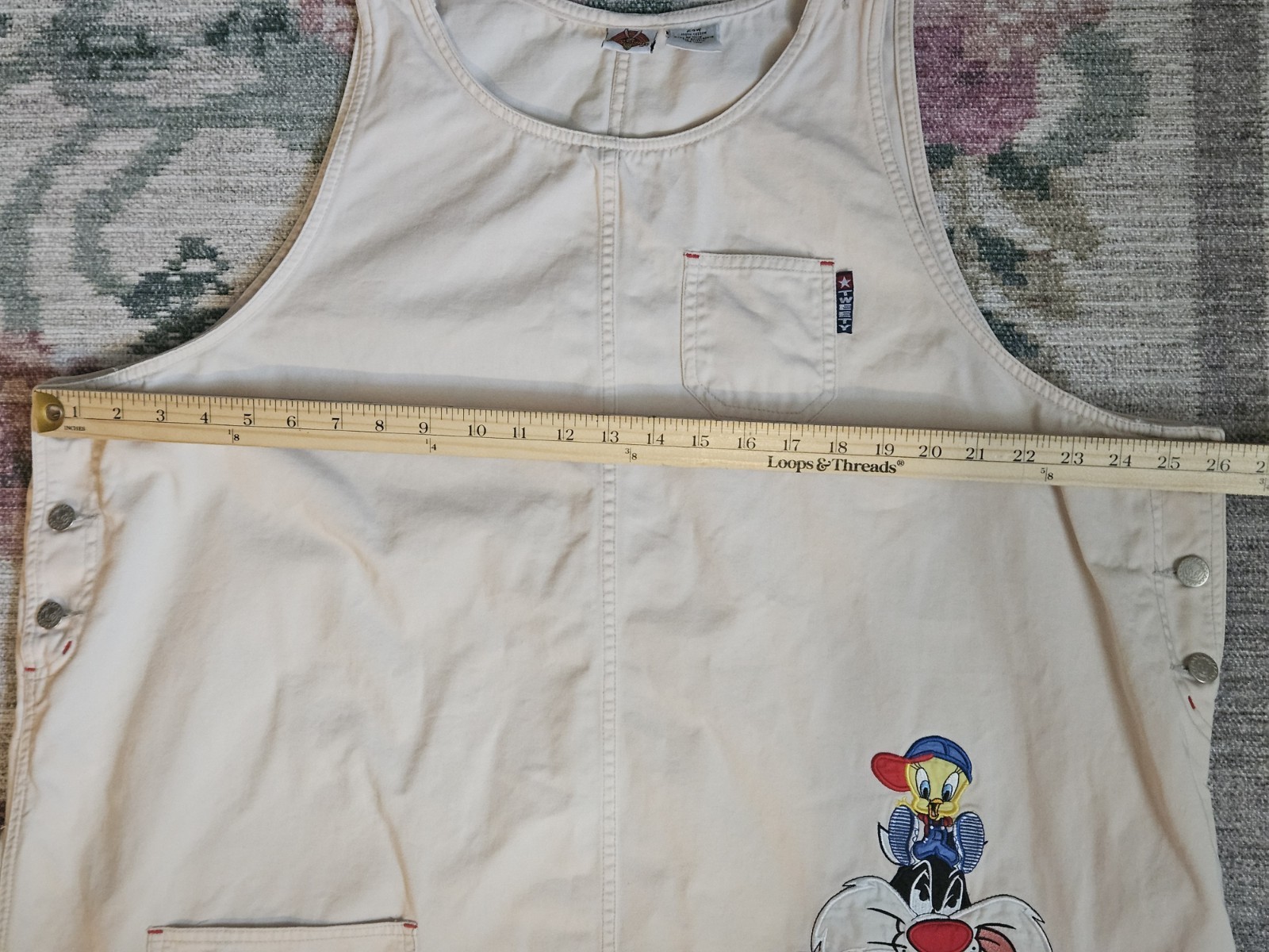 Cream Embroidered Tweety Bird Sylvester 1998 Looney Tunes Jumper Dress Size 24