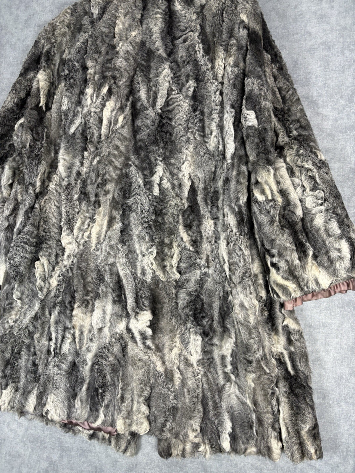 Vintage Persian Lamb Karakul Fur Coat Mink Collar Gray German Furrier M/L