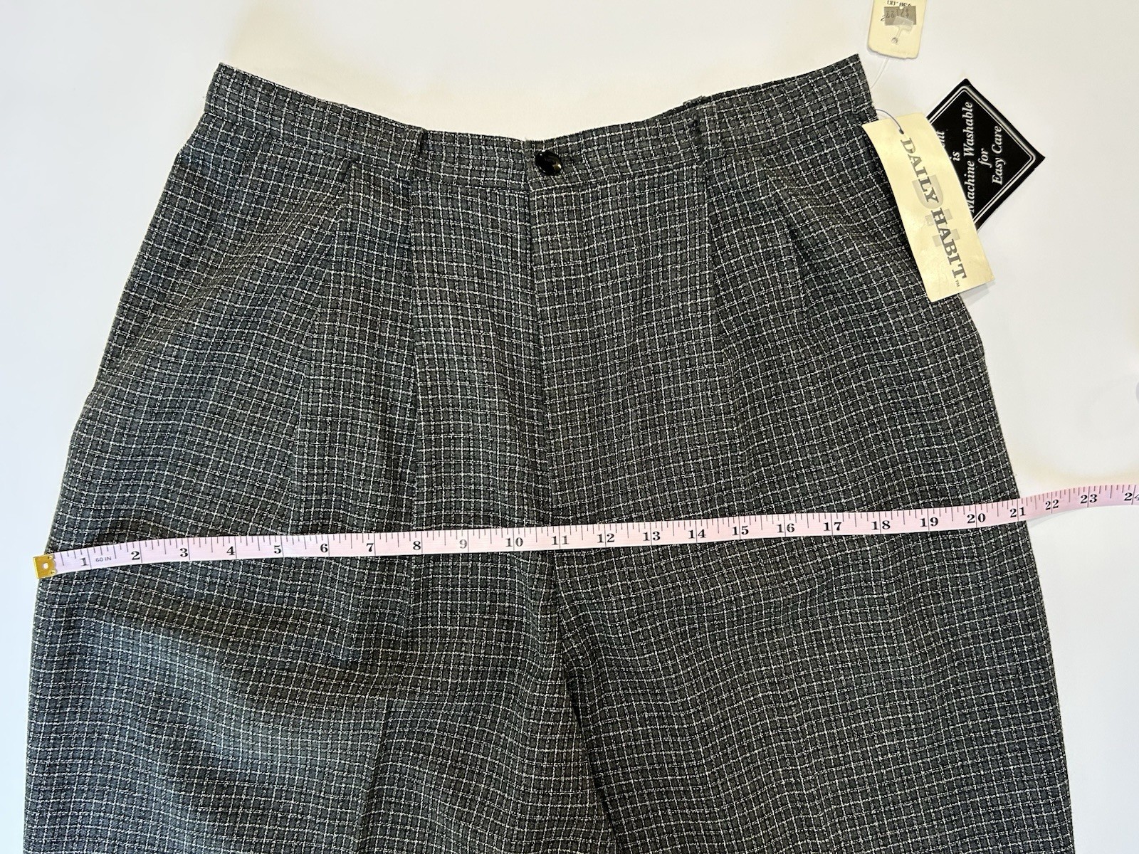 NOS VTG Grey Plaid Check High Waist Baggy Pleats Annie Hall Keaton Pants 28×28.5
