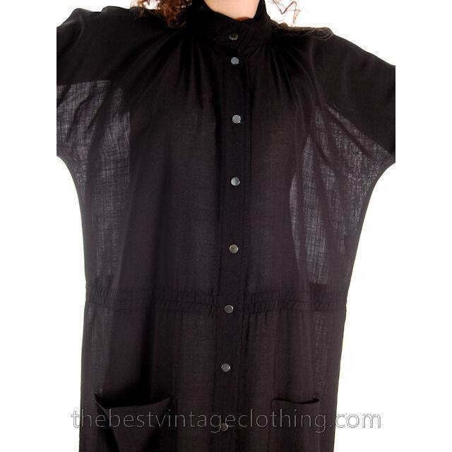 Vintage Vuokko Suomi Finland Sheer Fine Wool Dress Snap Front Black 1970s XS