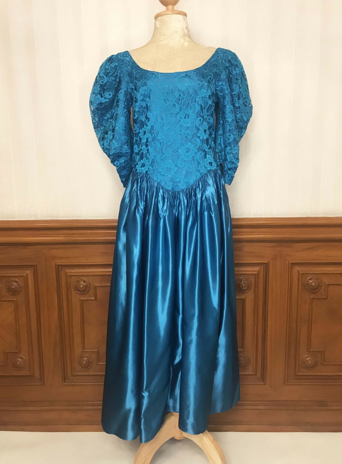 Vintage Dance Allure Floral Lace Prom Party Formal Dress Gown Sz S/M USA ilgwu