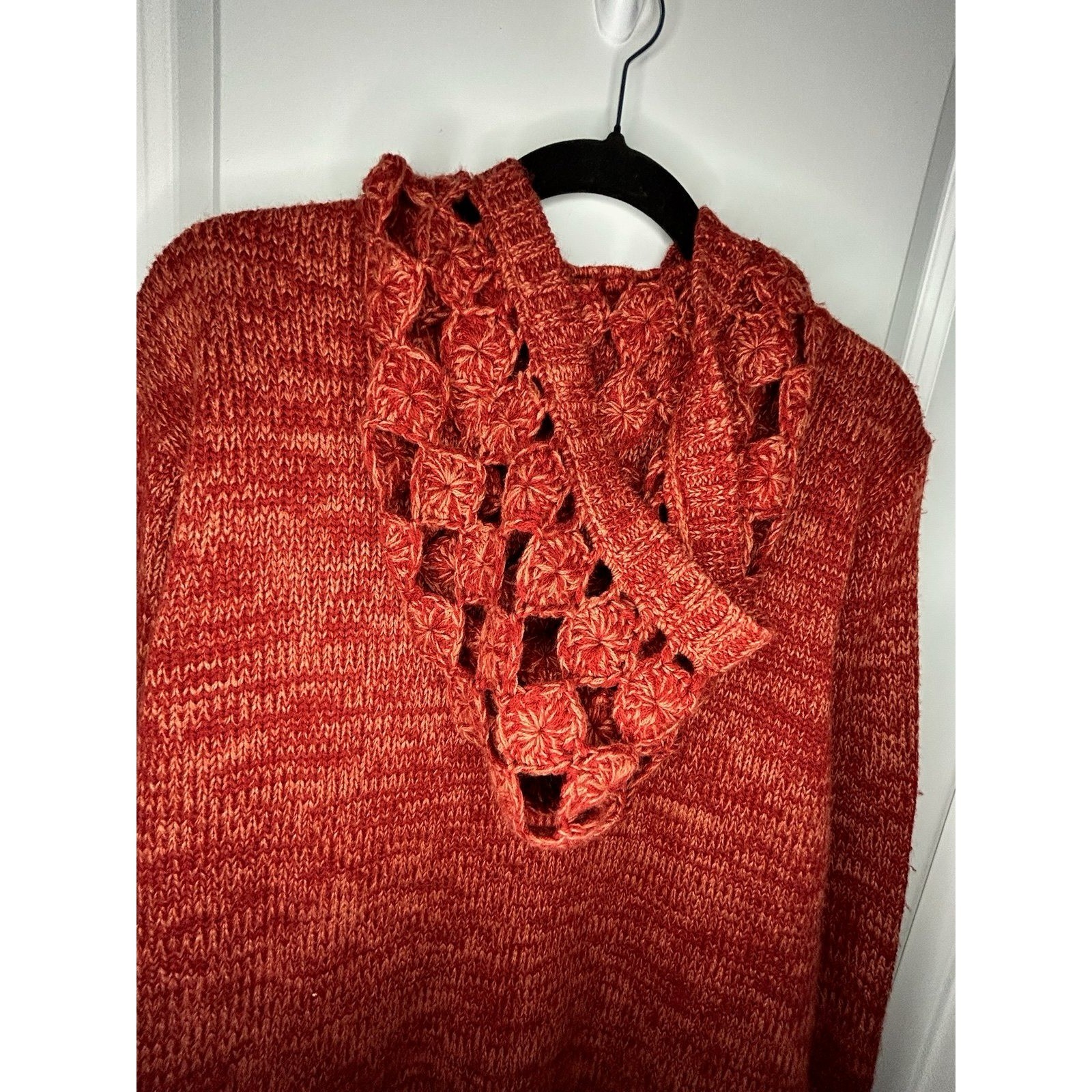 Vintage Y2k Cabela’s Knitted Full Zip Sweater Jacket With Crochet Hood & Pockets