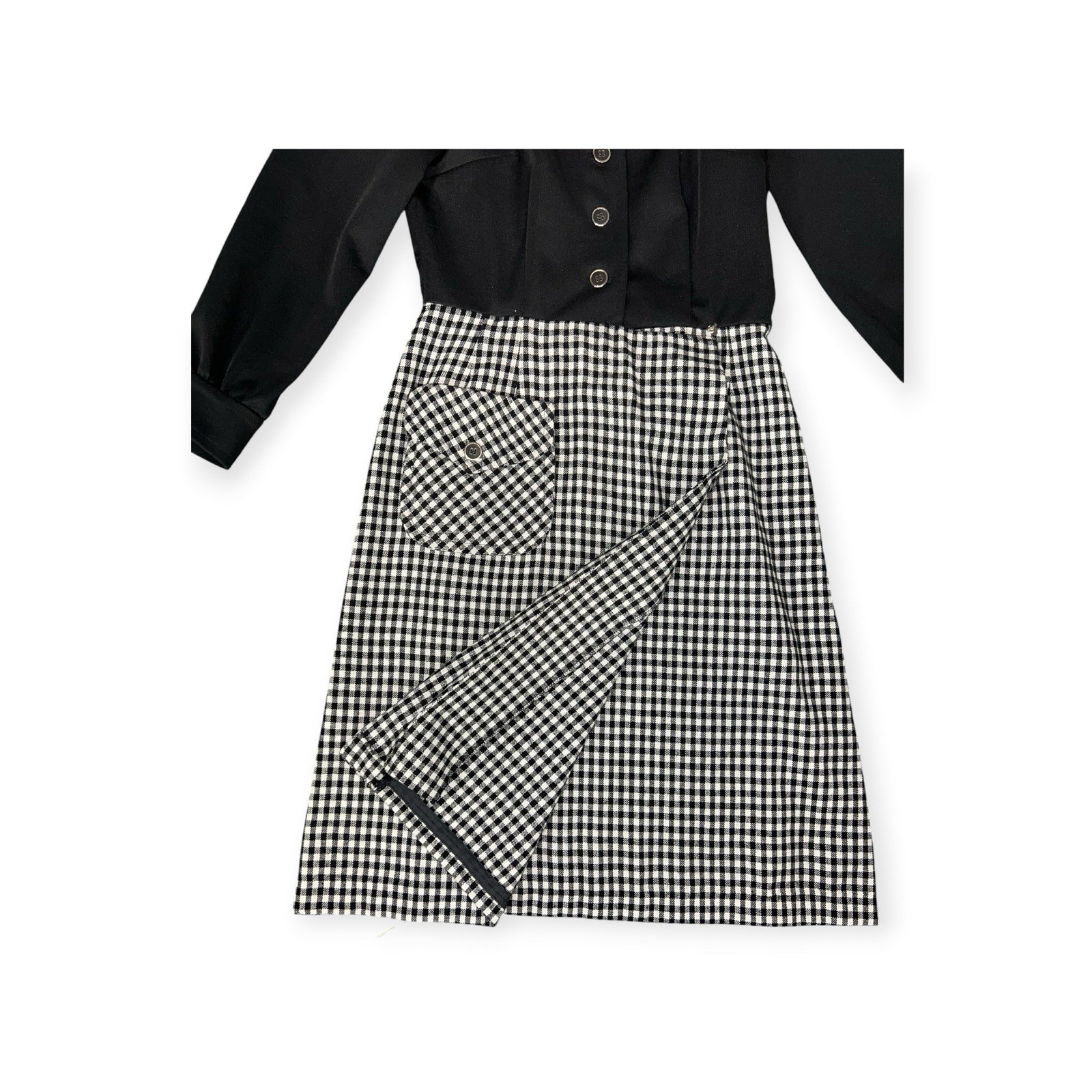 VINTAGE 1960s POLYESTER POP OP ART PLAID WRAP DRESS HIPPIE MOD DISCO GROOVY MCM