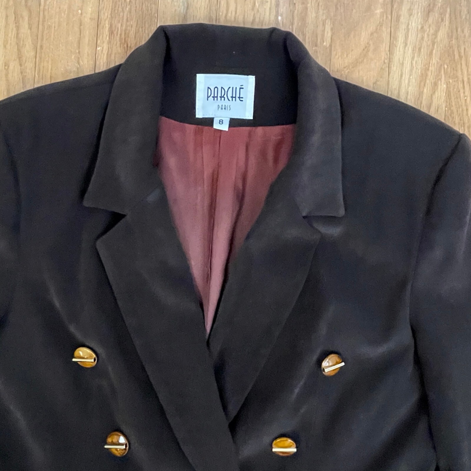 Vintage Women’s Blazer Gold Enamel Button Jacket Brown Ultra Suede Size Medium