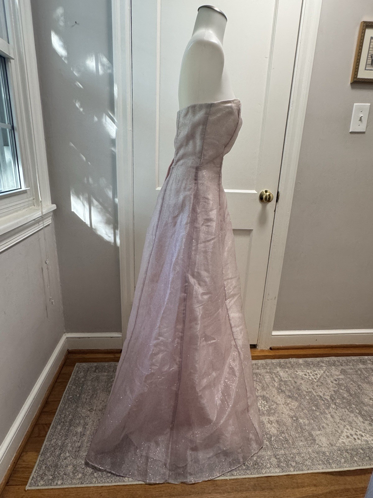Vtg Roberta Pink Glitter Gown Y2K Strapless Shimmer Prom Dress Made in USA 5/6