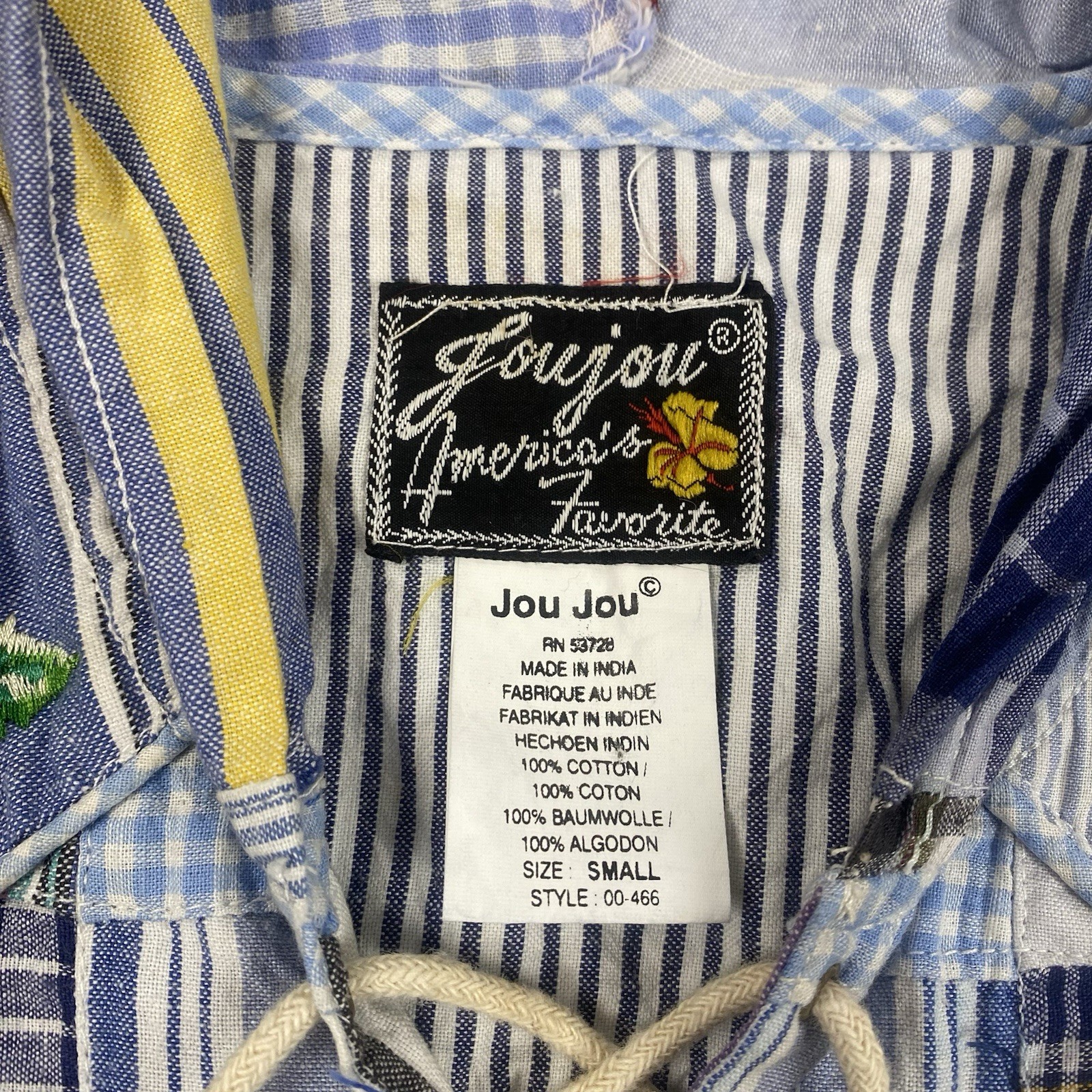 vintage 90s JOUJOU patchwork hooded sleeves shirt S boho floral plaid stripes