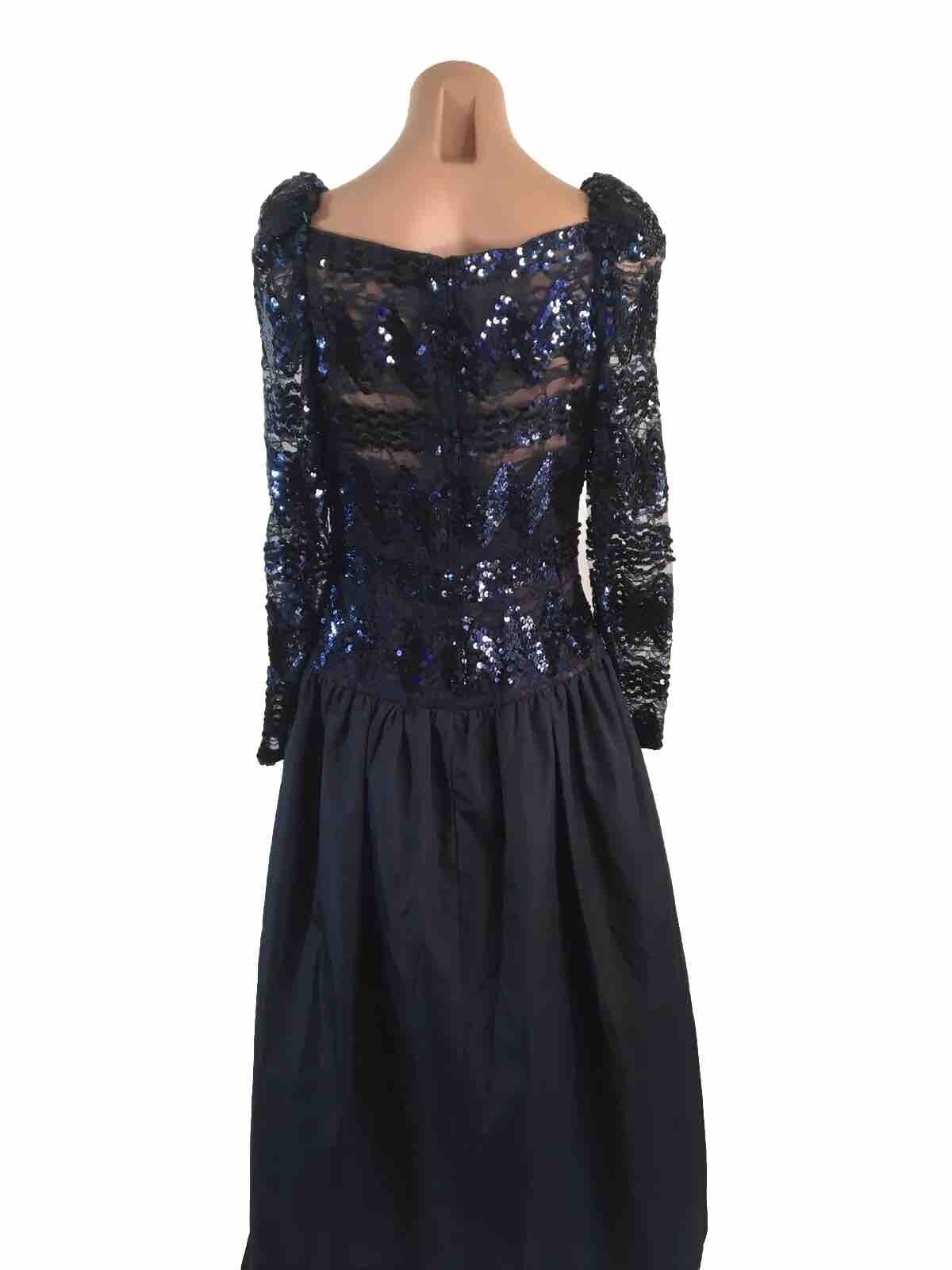 Vintage Neiman Marcus Lee Jordan NY Blue Sequined Women’s dress ILGWU Sz 12