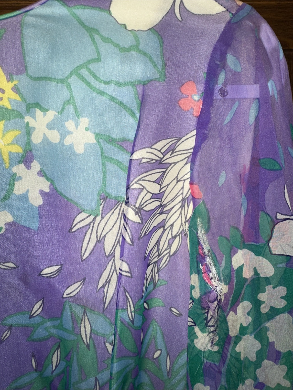 Vintage 60s 70s Parues Feinstein Flowy Flower Purple Long Dress Floral Sheer