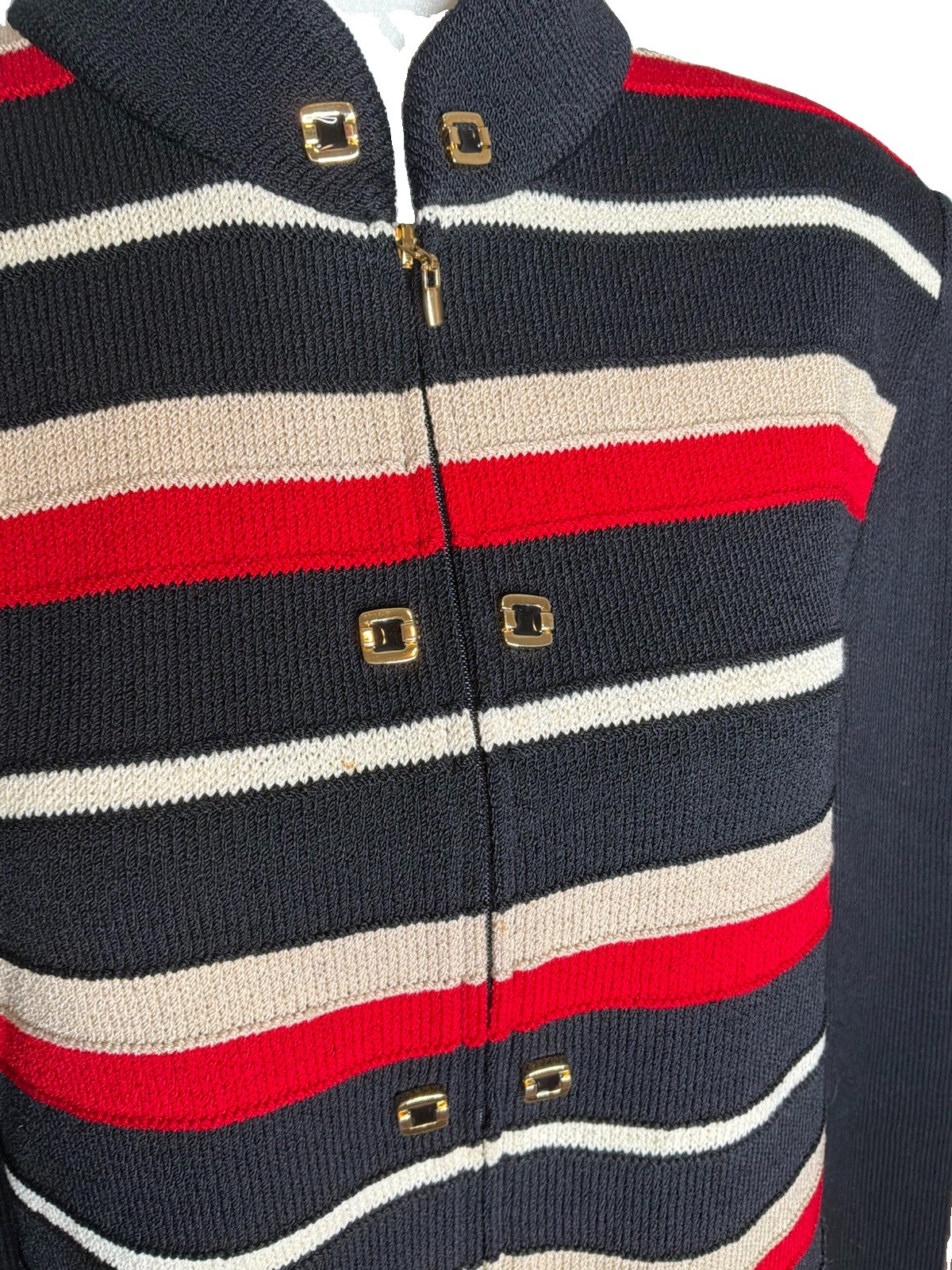 Vintage St John Collection Marie Gray Santana Knit Striped Cardigan Size 14