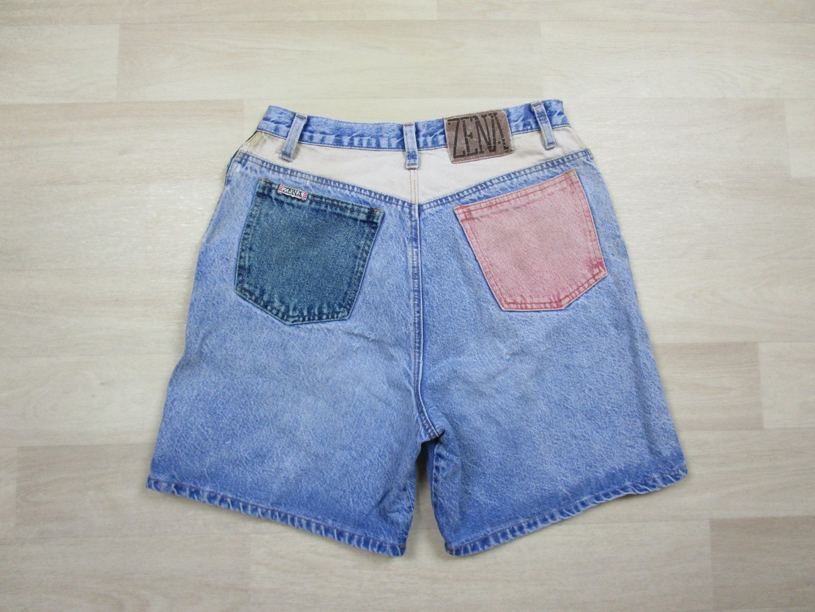 Vintage 90s Zena High Rise Denim Jean Shorts Womens (29″ Waist) Colorblock