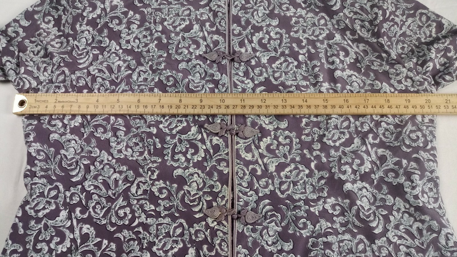 May King High Fashion Jacket Oriental Brocade Satin Gray Frog Buttons Size 13