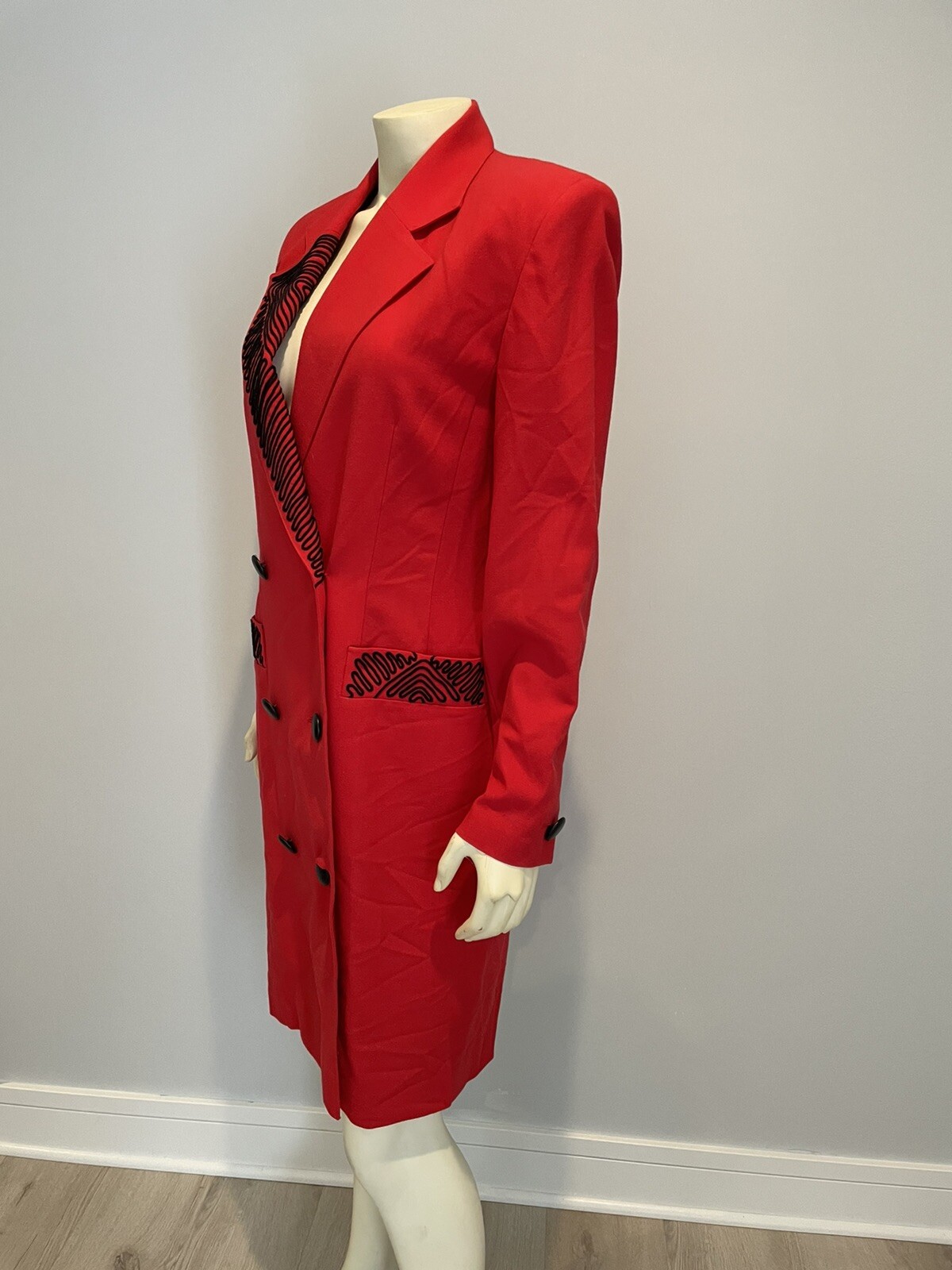 Louis Féraud 1980s Red Wool Crepe Double-Breasted Coat Dress Us6 Red Valentines