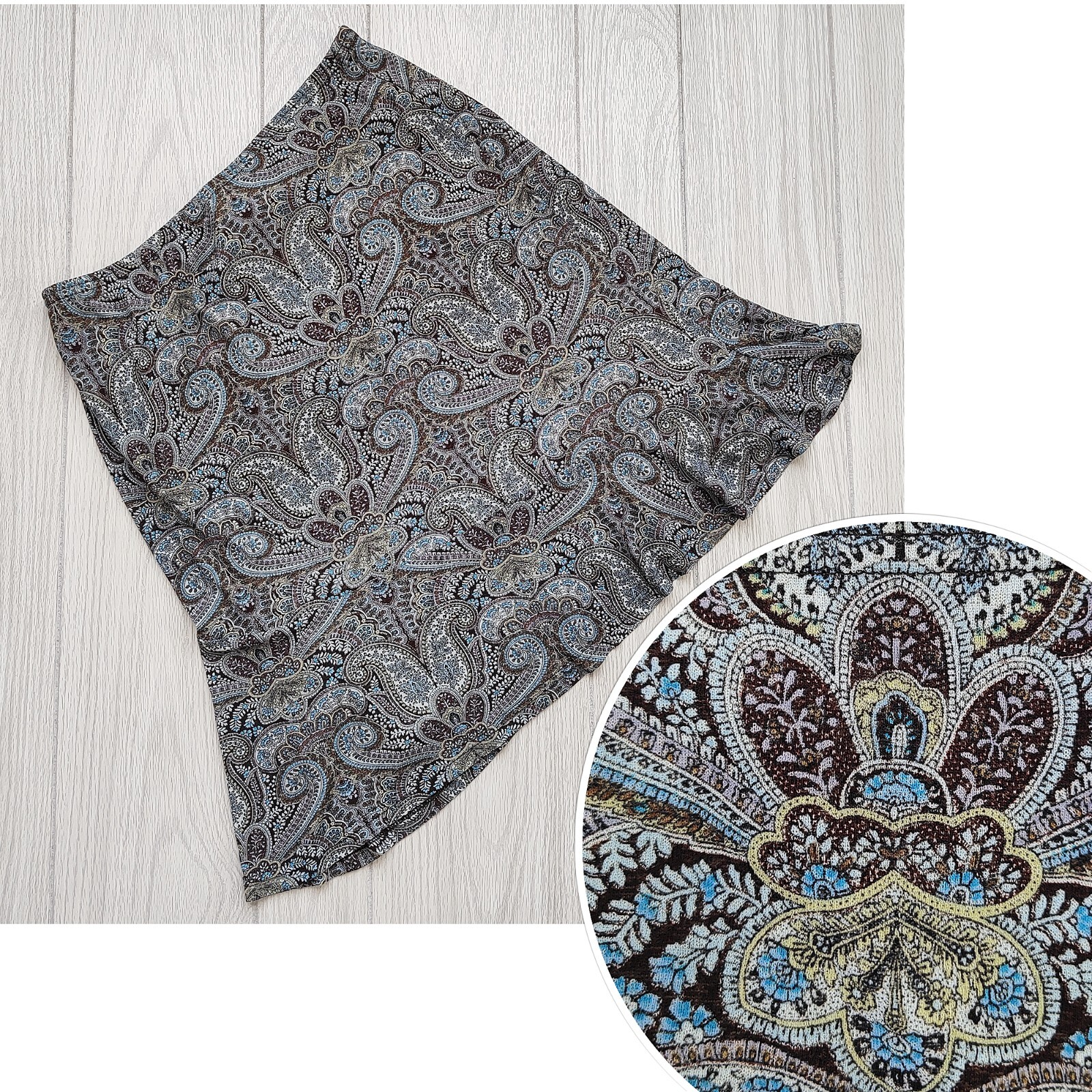 Vintage 90s Y2K Stretch Paisley Skirt Brown New York City Midi Whimsigoth M L