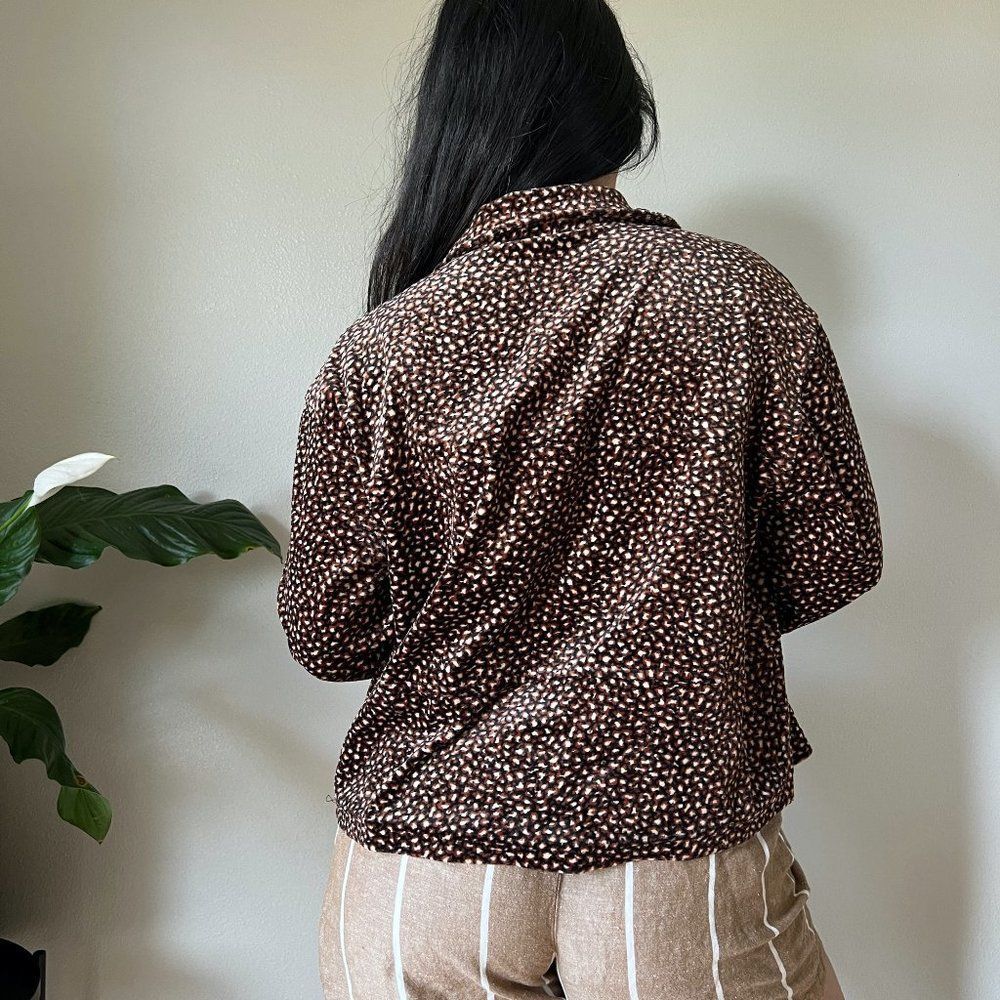 vtg 90s Clio velvet jacket blouse brown black leopard shirt size Large button up