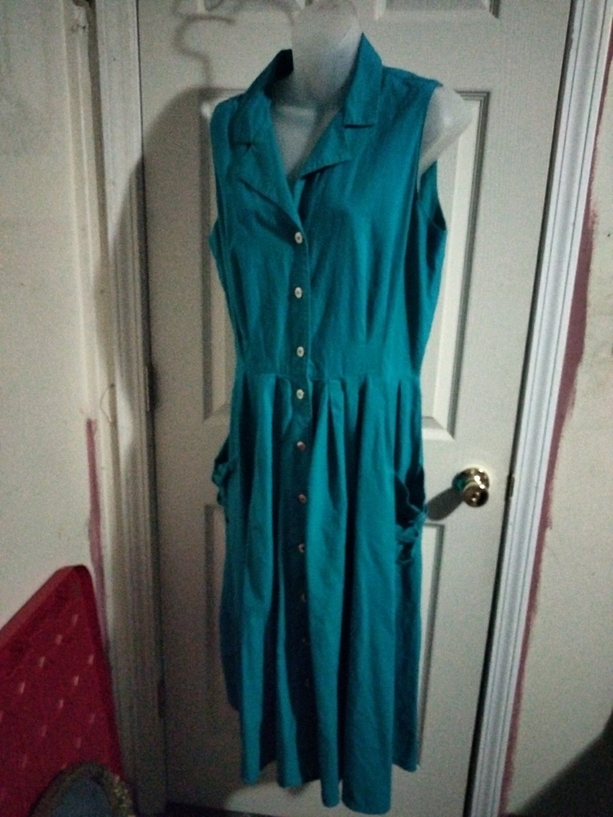 Vintage 90s Rabbit Rabbit Rabbit Designs Teal Cotton Button Up Midi Dress M
