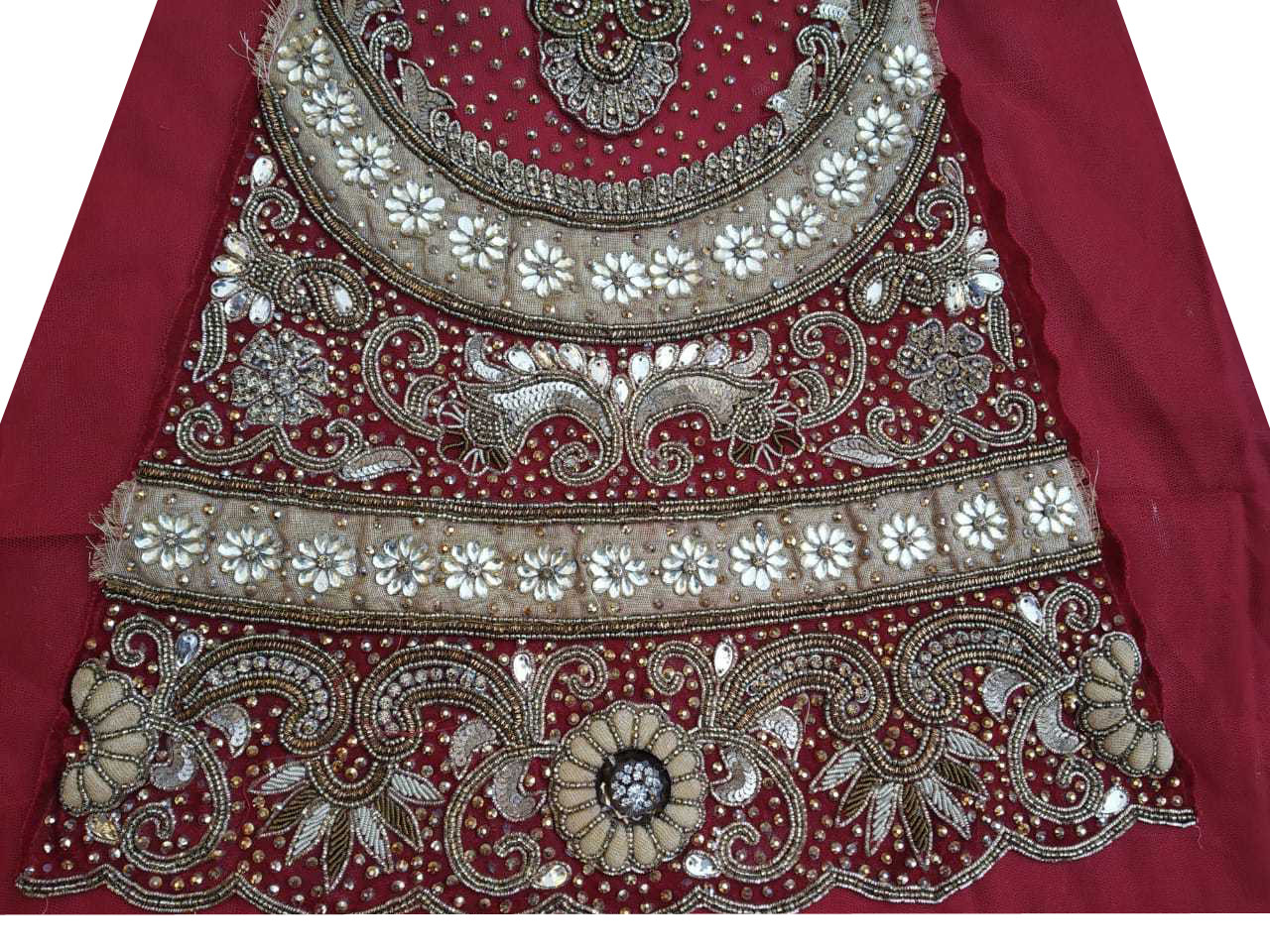 Vintage Indian Hand Bead Rhinestone RED COLOR LEHANGA PATCH ART CRAFT 1FREE ON 5