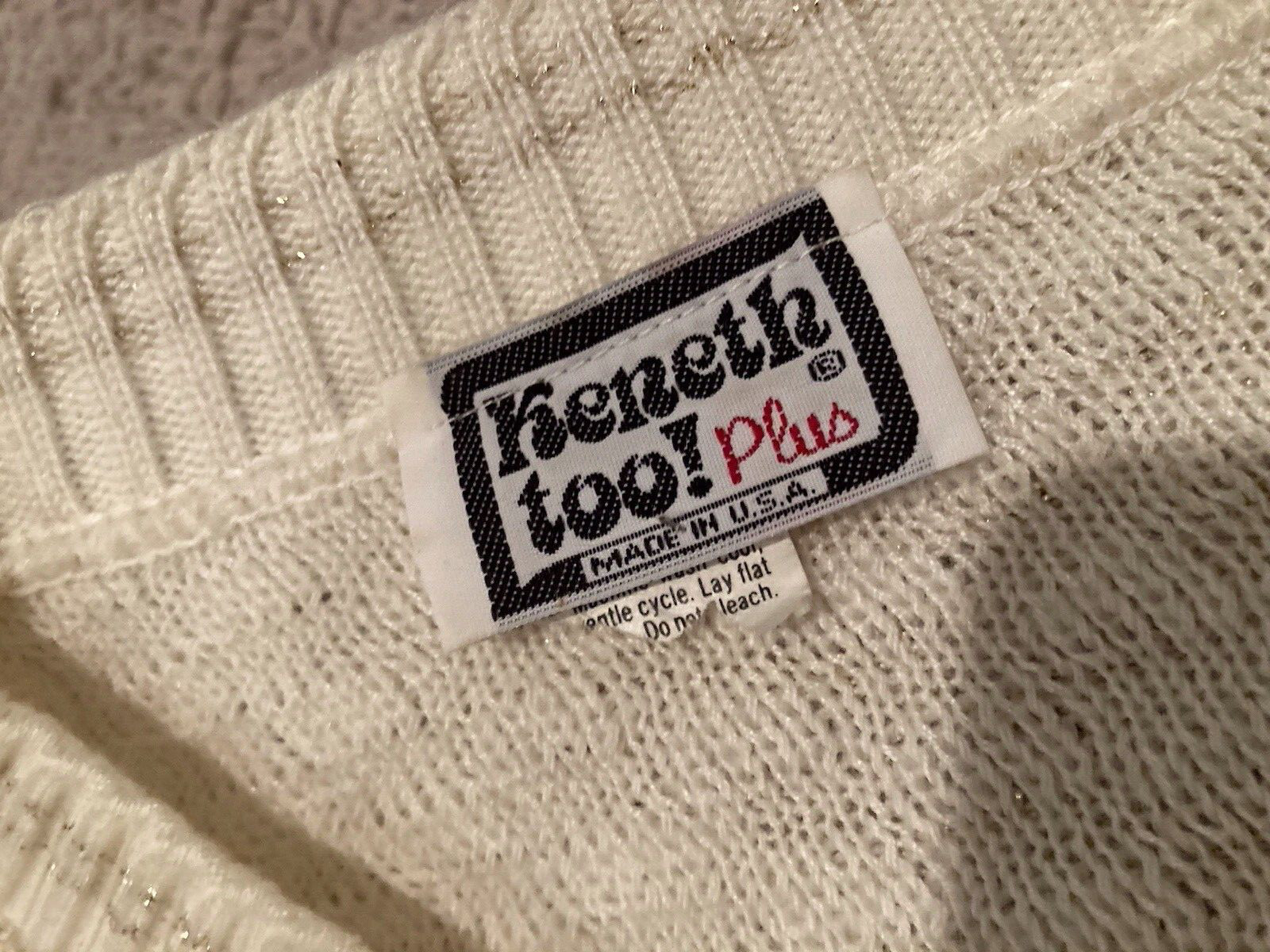 Vintage Kenneth Too Ivory/Gold Sweater Preppy 80s Size L