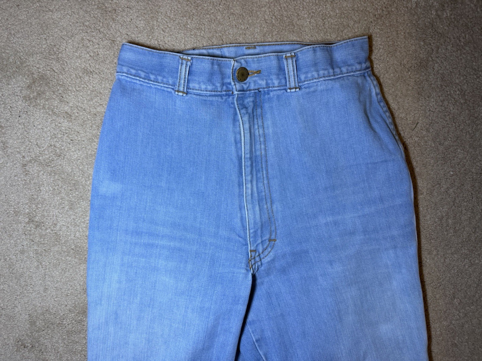 Vintage 70s Riding Hi Denim Jeans For Women Blue Size 0-2 Disco Flare