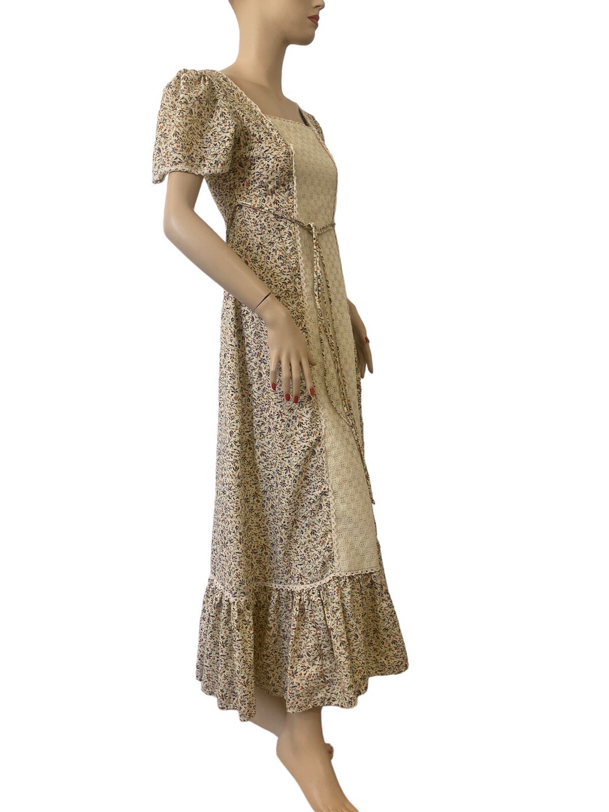 Vintage Candi Jones California Prairie Cottagecore Coquette Maxi Dress 70s XS-S