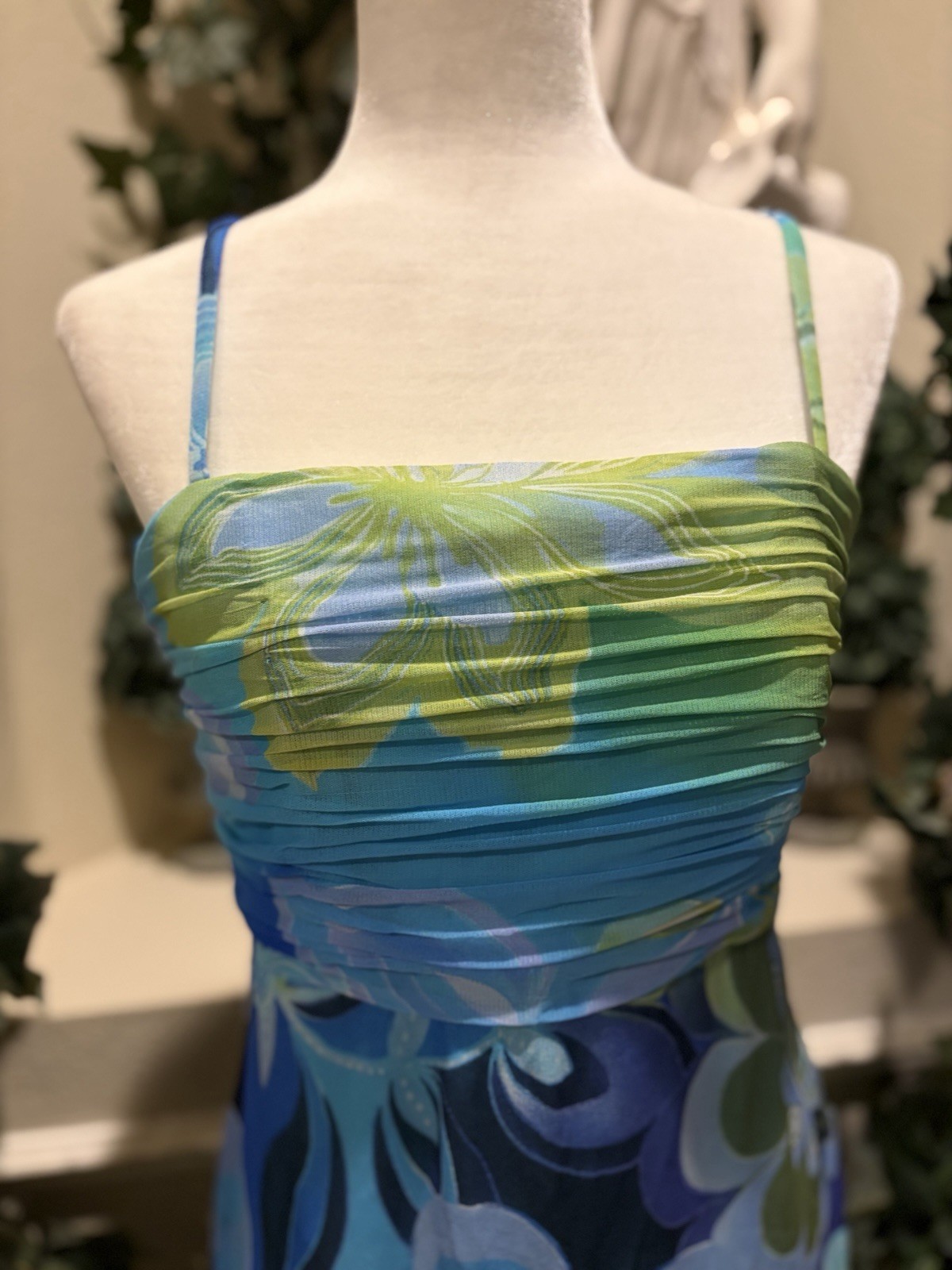 Vintage 90s Mary L Couture Blue and Green Dress Size 12 Made In USA