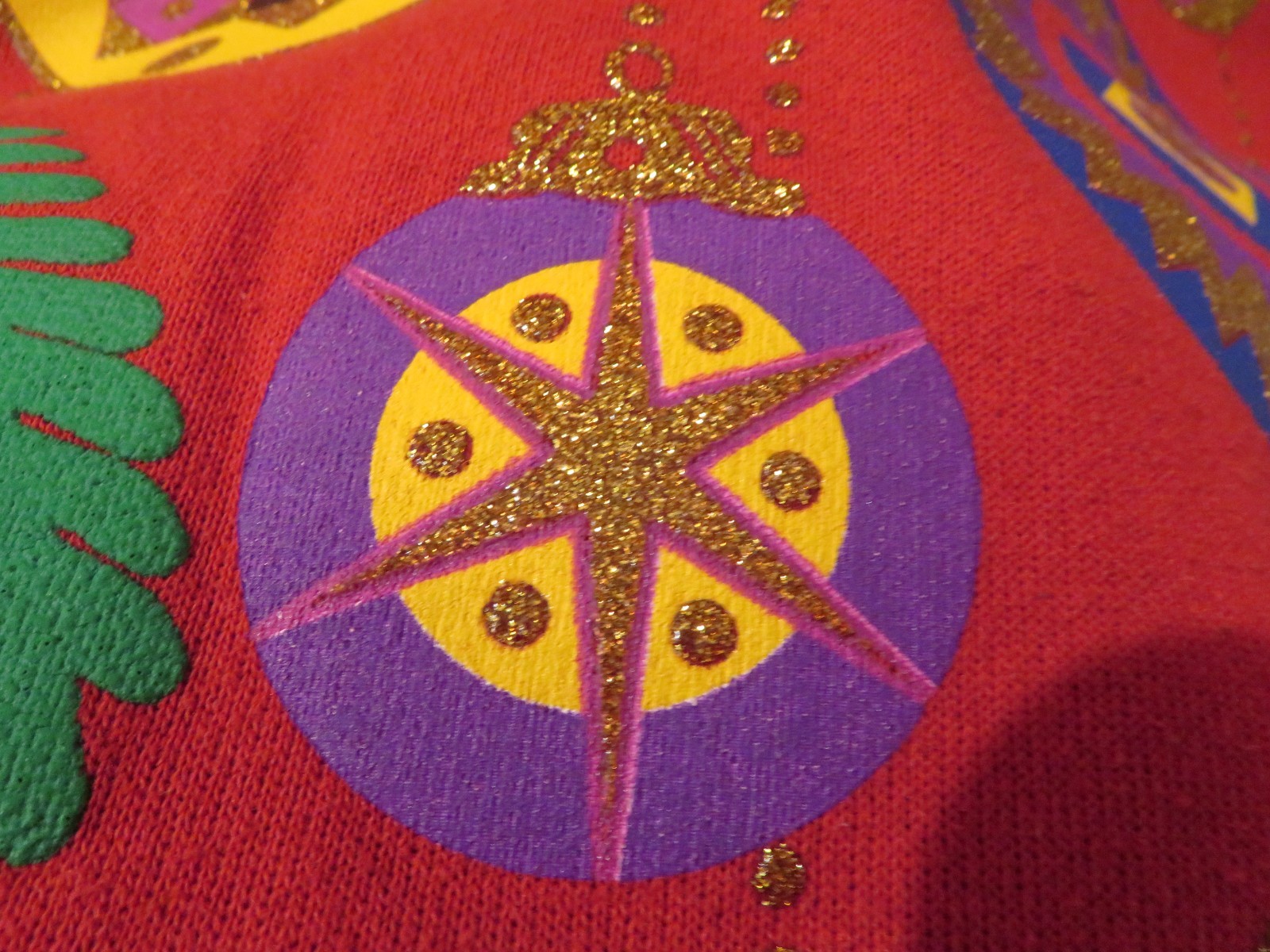 VTG MBC Christmas Ornament Holiday Glitter Colorful Sweatshirt Red USA Made Sz L