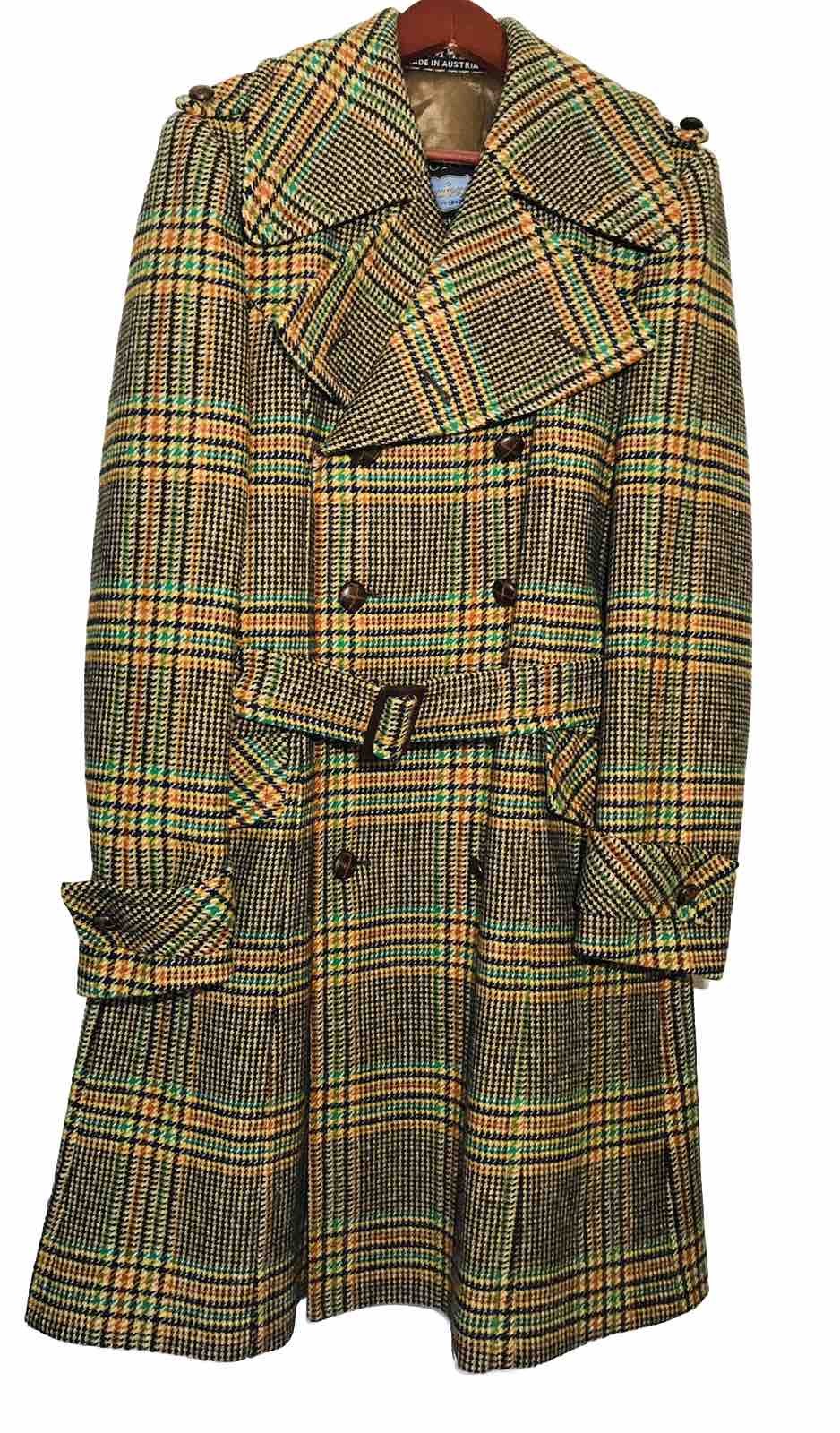 Vintage 1970’s LODENFREY Womens Wool Coat Plaid Brown Blue Green Orange
