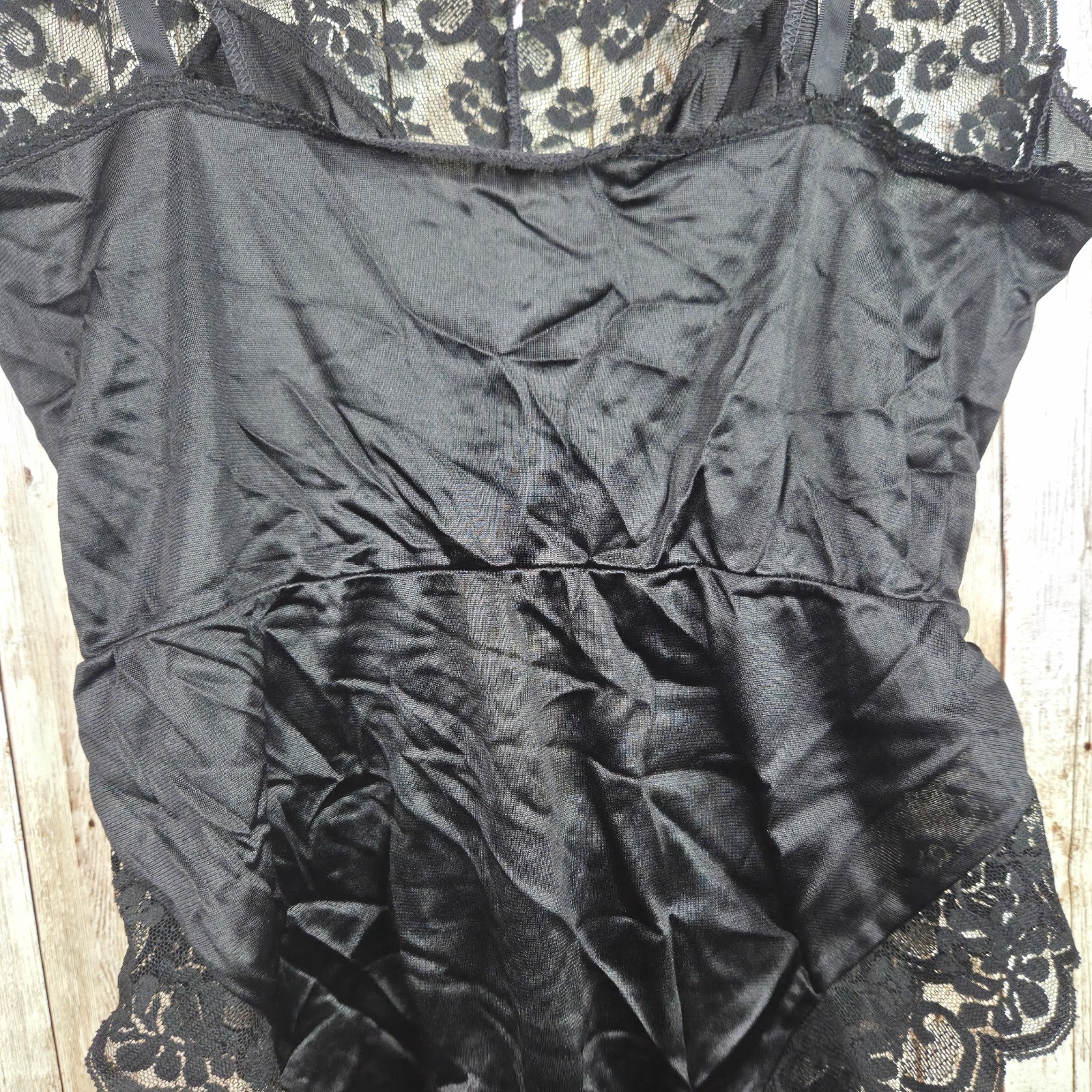 Vintage CHANTILLY Maidenform Black Teddy One Piece Lingerie Size 32 Satin Lace