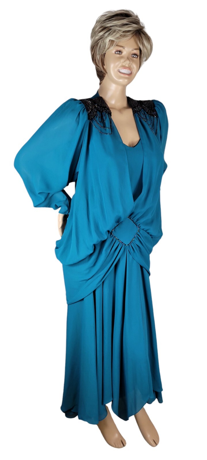 Vtg 80s California Talls By Robert Draped Beaded Cocktail Dress Golden Girls 10