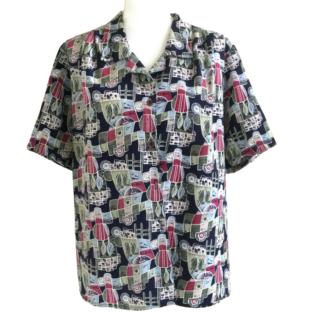 Vintage 80s Women’s Blouse Size 12 Geometric Top Colorful Shirt TRUFFLES