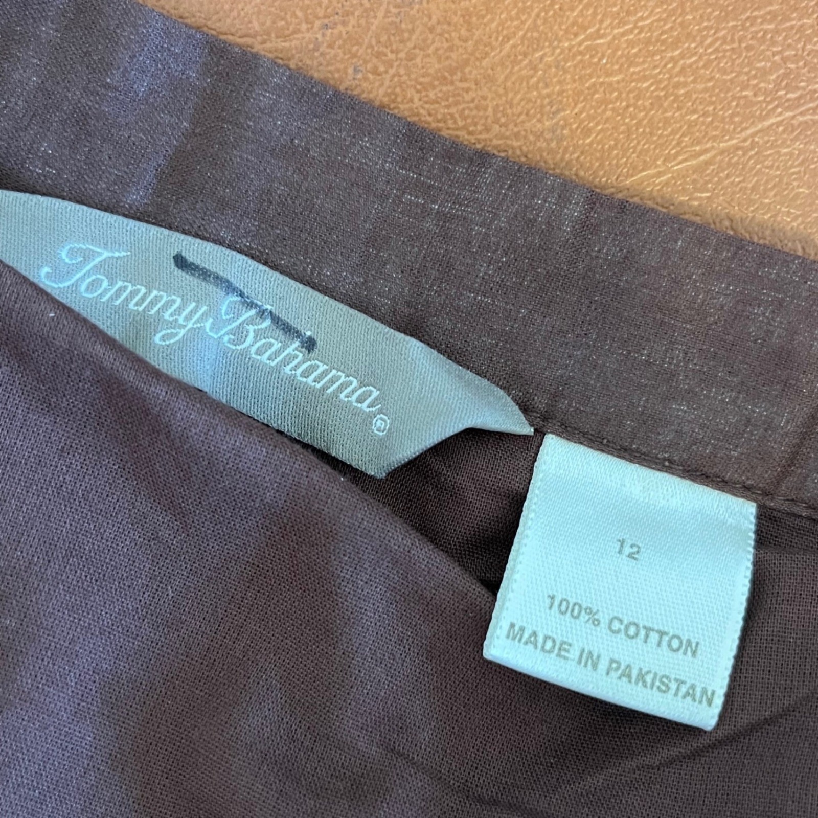 Vintage Tommy Bahama Boho Pleated Embroidered Midi Skirt Brown Size 12
